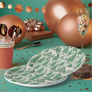 Vintage Green Toile Christmas Holiday Paper Plates