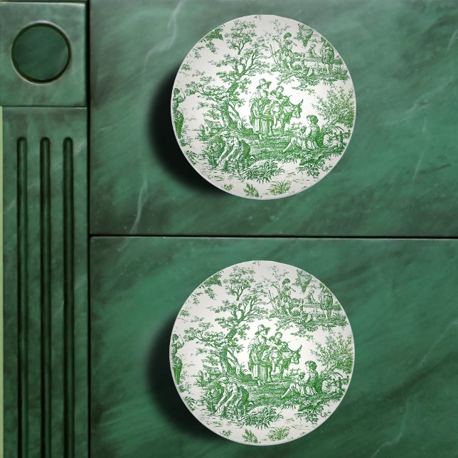 Vintage green toile de jouy printed ceramic knob (Creator Uploaded)