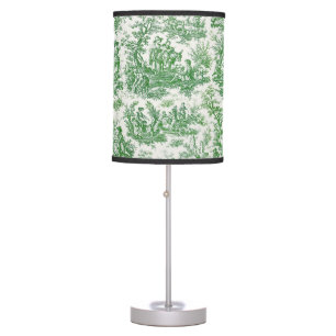 Vintage green toile de jouy printed table lamp