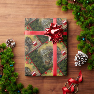 Vintage Green Tractor Barn Christmas Wrapping Pape Paper