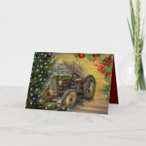 Vintage Green Tractor Christmas Holiday Card