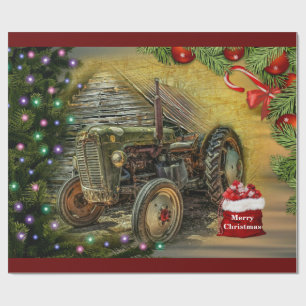 Vintage Green Tractor Christmas Wrapping Paper