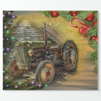 Vintage Green Tractor Christmas Wrapping Paper