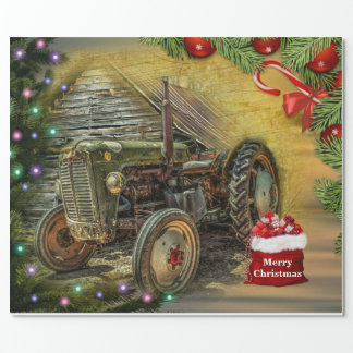 Vintage Green Tractor Christmas Wrapping Paper