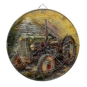 Vintage Green Tractor Rustic Old Barn Dart Board