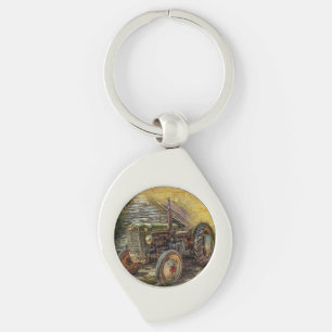 Vintage Green Tractor Rustic Old Barn Keychain