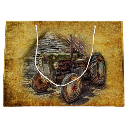 Vintage Green Tractor Rustic Old Barn Large Gift Bag