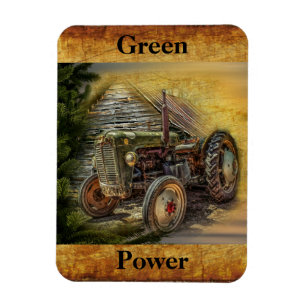 Vintage Green Tractor Rustic Old Barn Magnet