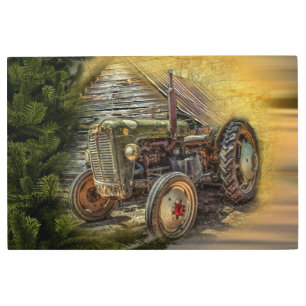 Vintage Green Tractor Rustic Old Barn Metal Print