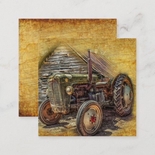 Vintage Green Tractor Rustic Old Barn Square Business Card
