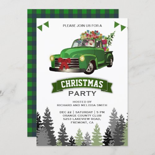 Vintage Green Truck Christmas Party Invitation