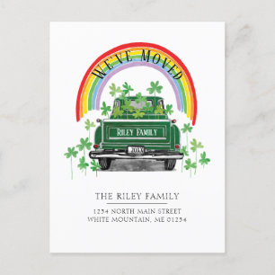 Vintage Green Truck Shamrock Rainbow Moving Announcement Postcard