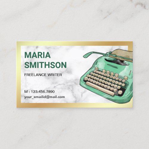 Vintage Green Typewriter QR Code Writer Author Business Card