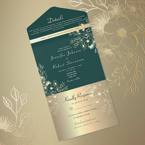 Vintage Green Wedding All In One Invitation