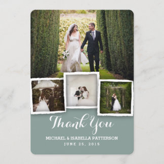 Vintage Green Wedding Photo Thank You Card