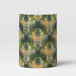 Vintage Green white floral pattern St Patrick  Pil Pillar Candle