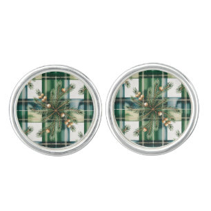 Vintage Green White Gingham Pattern Cufflinks
