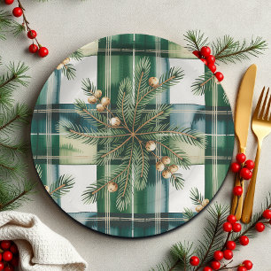 Vintage Green White Gingham Pattern Paper Plates