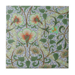 Vintage Green William Morris Daffodil Floral Ceramic Tile