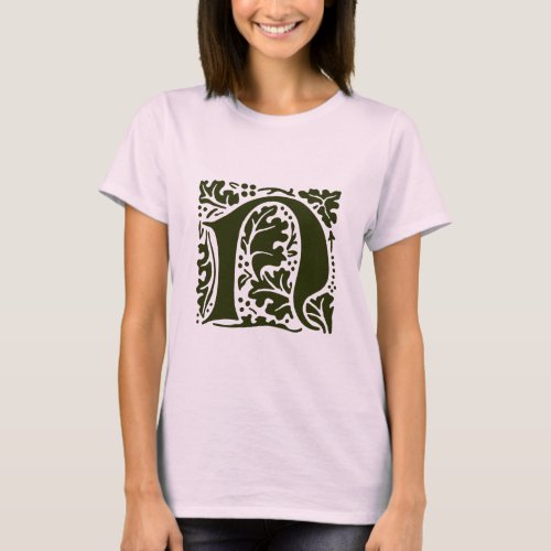 Vintage Green William Morris Letter N Monogram T_Shirt