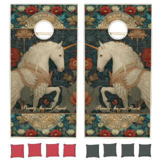 Vintage Green William Morris Unicorn Wedding Cornhole Set