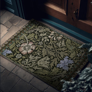 Vintage Green William Morris Woodland Florals Doormat