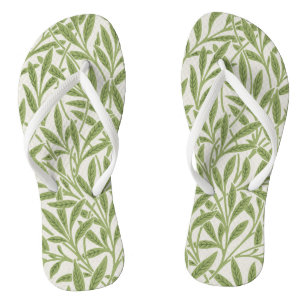 Vintage Green Willow Leaves Botanical Flip Flops