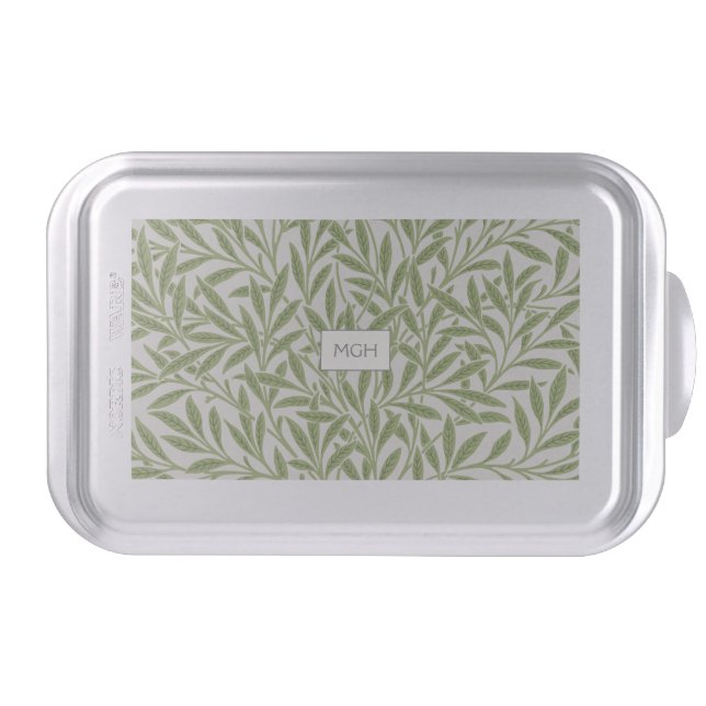 Vintage Green Willow Leaves Monogram Cake Pan (Front)