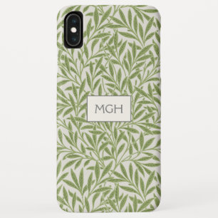 Vintage Green Willow Leaves Monogram iPhone XS Max Case