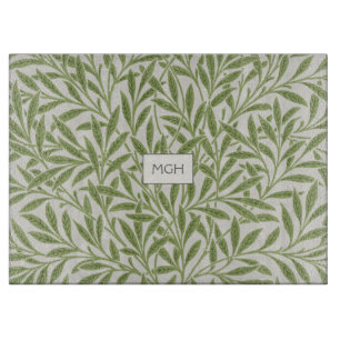 Vintage Green Willow Leaves Monogram Cutting Board