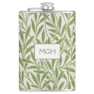 Vintage Green Willow Leaves Monogram Flask