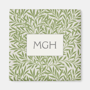 Vintage Green Willow Leaves Monogram Magnet