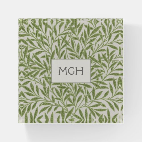 Vintage Green Willow Leaves Monogram Paperweight