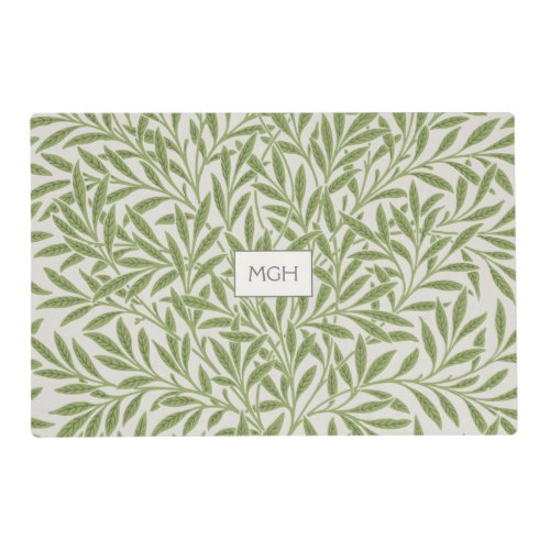 Vintage Green Willow Leaves Monogram Placemat