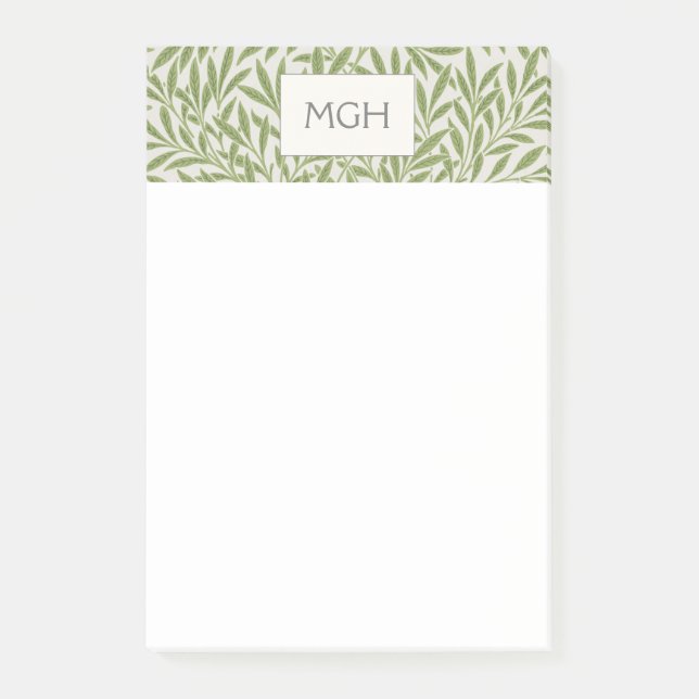 Vintage Green Willow Leaves Monogram Post-it Notes (Front)