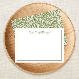 Vintage Green Willow Leaves Note Card