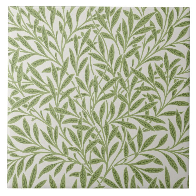 Vintage Green Willow Leaves Pattern Ceramic Tile (Front)