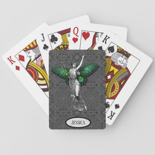 Vintage Green Wing Fairy Art Deco Poker Cards