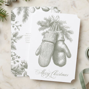 Vintage Green Winter Botanical Merry Christmas Holiday Card