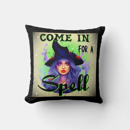 Vintage Green Witch Halloween Themed Pillows