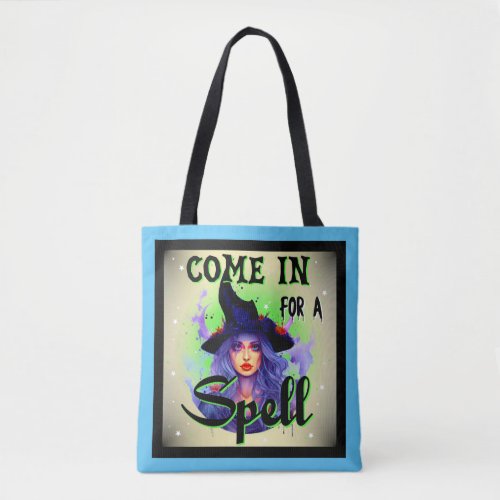 Vintage Green Witch Halloween Themed  Tote Bag