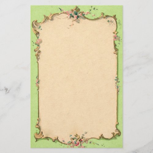 Vintage Green With Floral Border Stationery