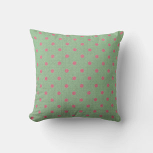 Vintage Green with Pink Polka Dots Pattern Throw Pillow