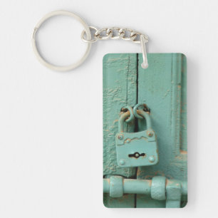 Vintage green wood door lock keychain