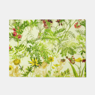 Vintage Green Woodland Botanical Leaves Wildflower Doormat