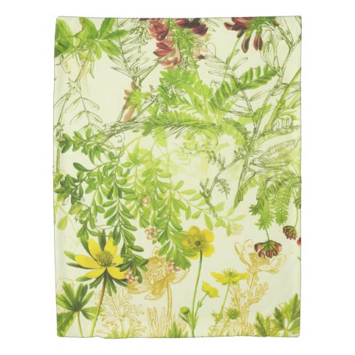 Vintage Green Woodland Botanical Leaves Wildflower Duvet Cover