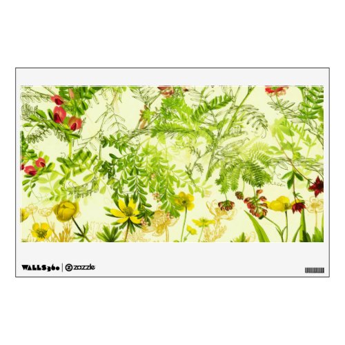 Vintage Green Woodland Botanical Leaves Wildflower Wall Decal