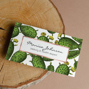 Vintage Green Yellow Floral Cactus Pattern Business Card