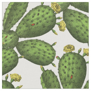 Vintage Green Yellow Floral Cactus Pattern Fabric
