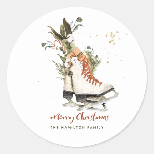 Vintage Greenery Boho Christmas Watercolor Classic Round Sticker